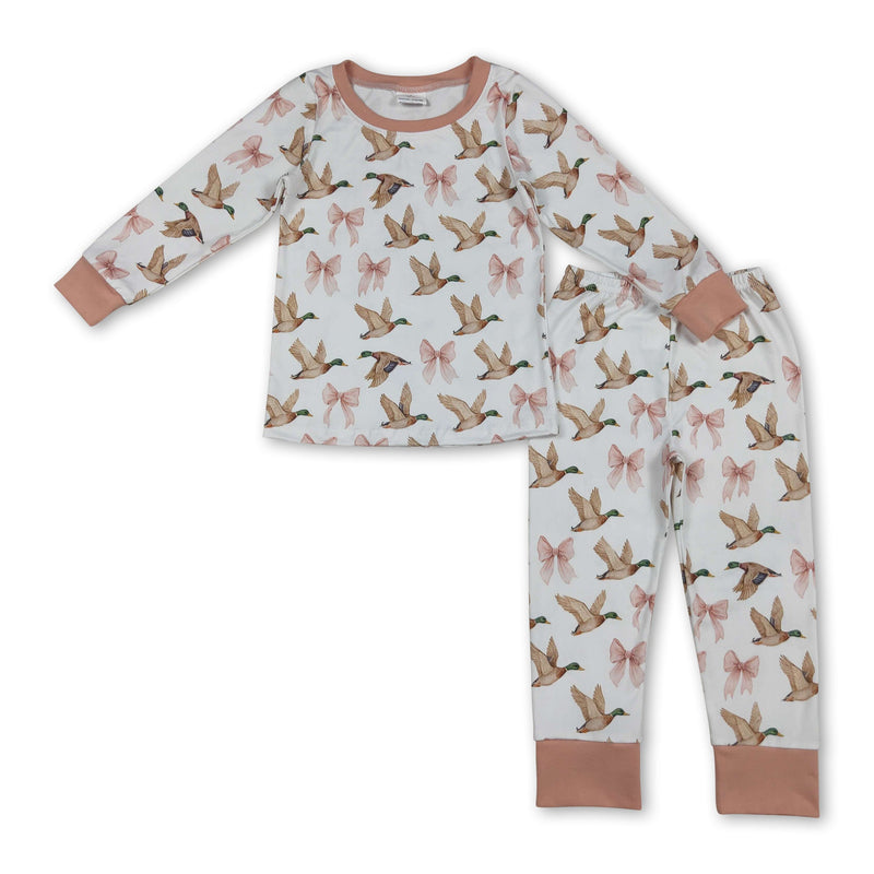 Long sleeves pink bow duck baby girls pajamas - BIG FRENCHIES