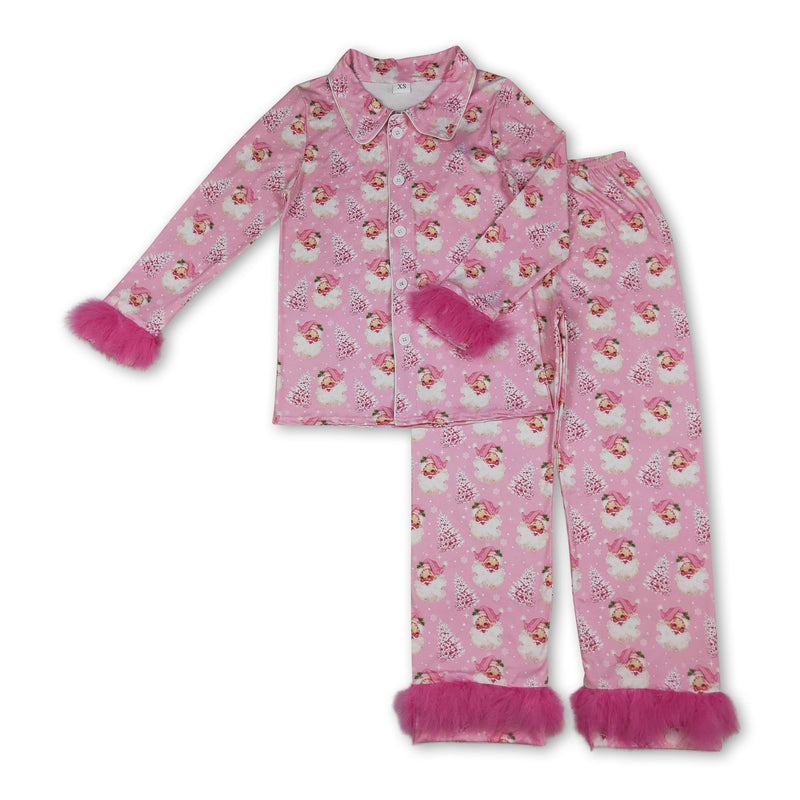 Christmas tree santa fur adult women button down pajamas - BIG FRENCHIES