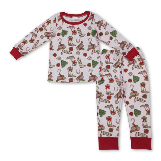 Long sleeves Christmas tree bow boots girls pajamas - BIG FRENCHIES