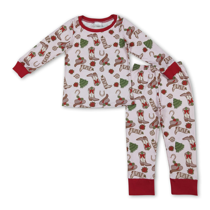 Long sleeves Christmas tree bow boots girls pajamas - BIG FRENCHIES