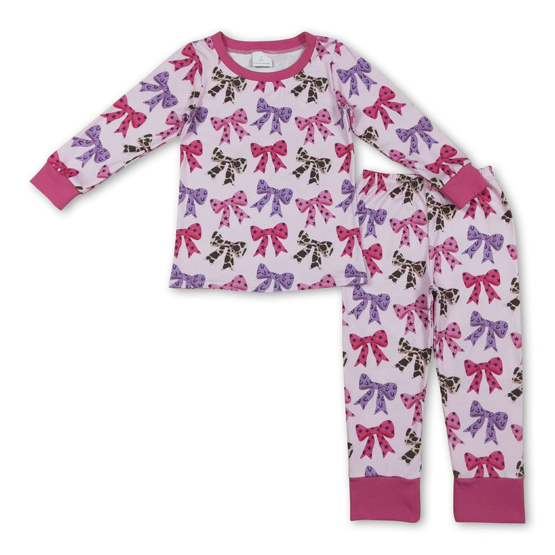 Pink long sleeves cow stars bows kids girls pajamas - BIG FRENCHIES