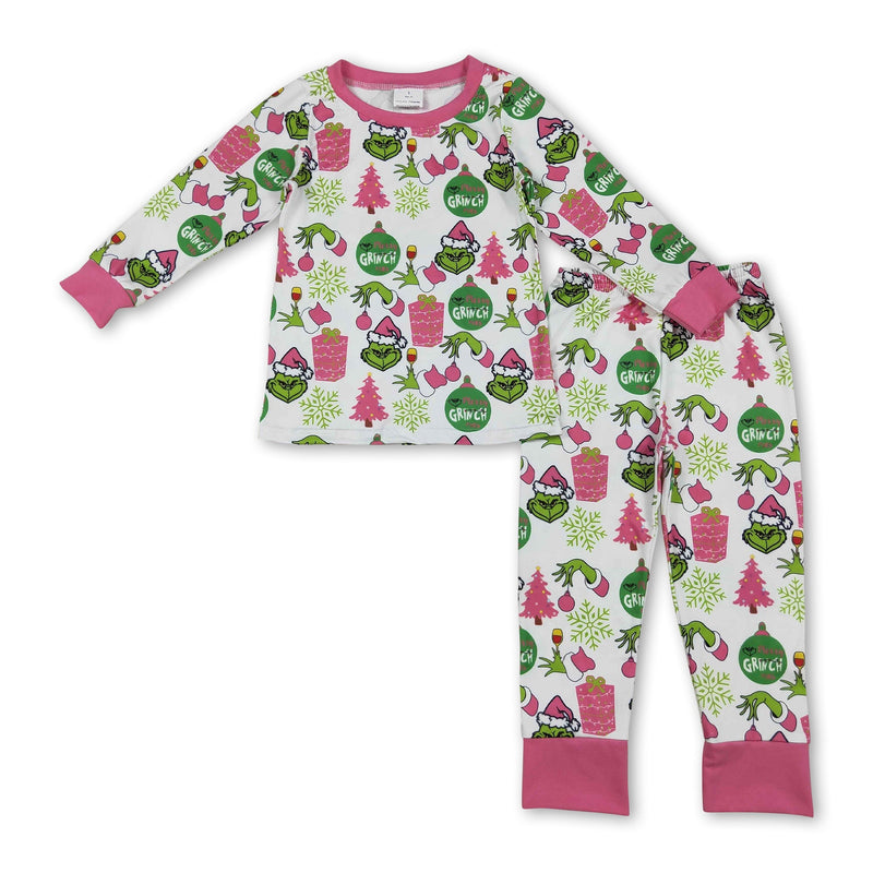 Long sleeves gift green face kids girls Christmas pajamas - BIG FRENCHIES