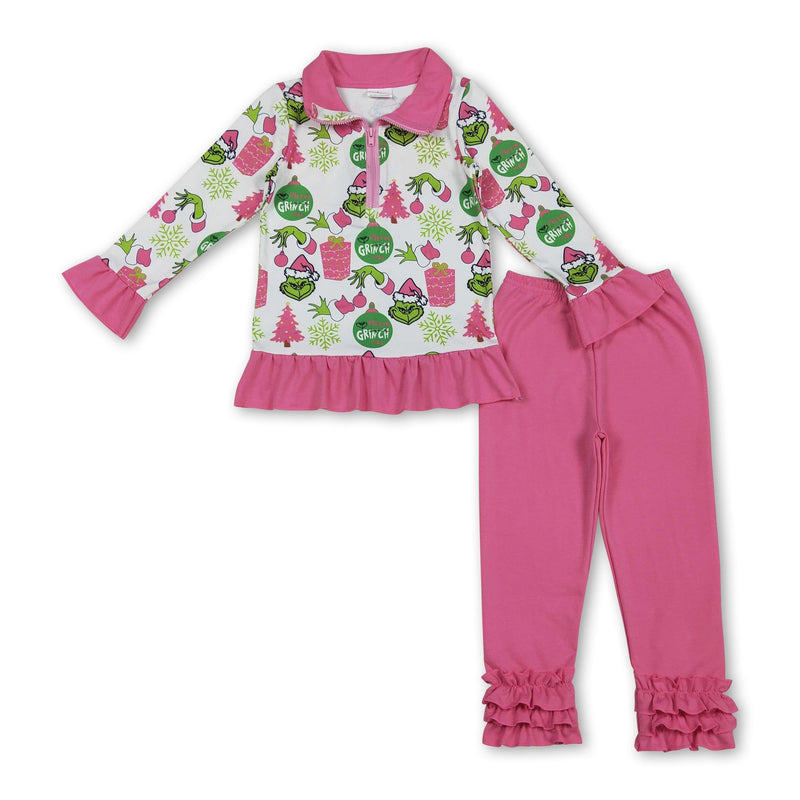 Gift green face zip pullover leggings girls Christmas pajamas - BIG FRENCHIES
