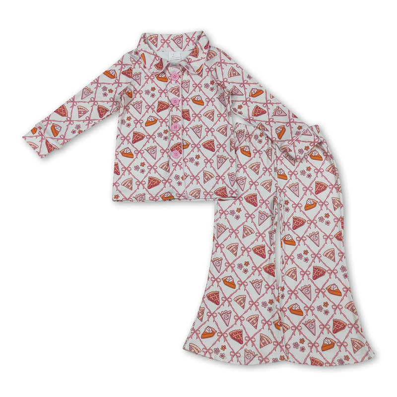 Pumpkin pie bow floral girls Thanksgiving button down pajamas - BIG FRENCHIES