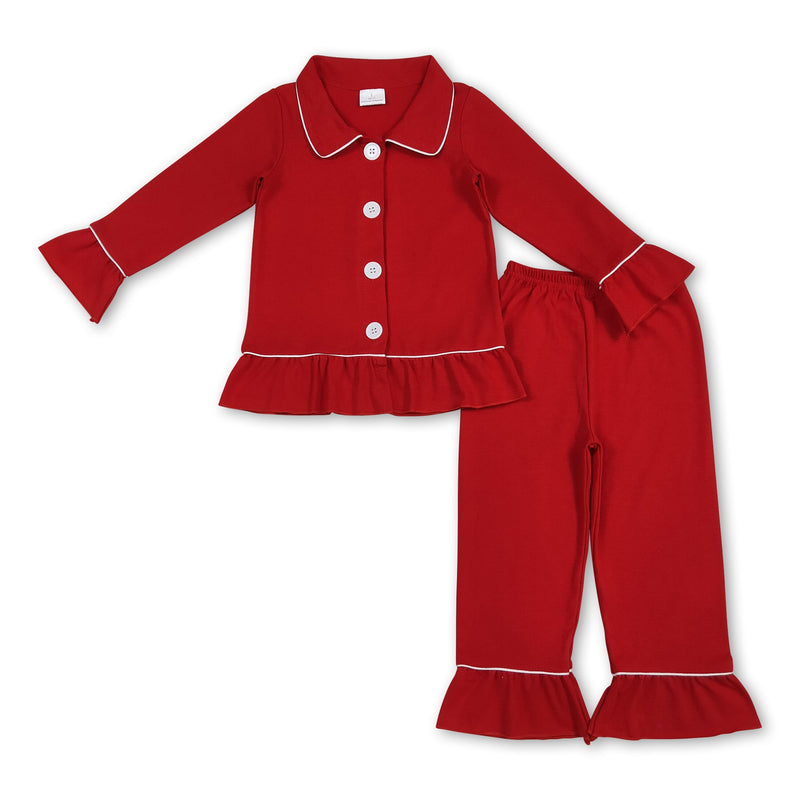Red solid cotton sleepwear girls Christmas pajamas - BIG FRENCHIES