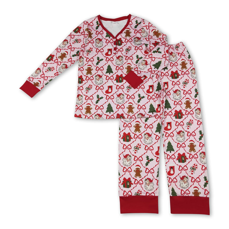 Red bow santa gingerbread women Christmas pajamas - BIG FRENCHIES