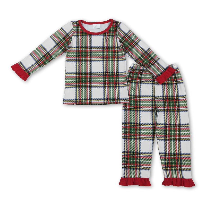 Ruffle red green plaid kids girls Christmas pajamas - BIG FRENCHIES
