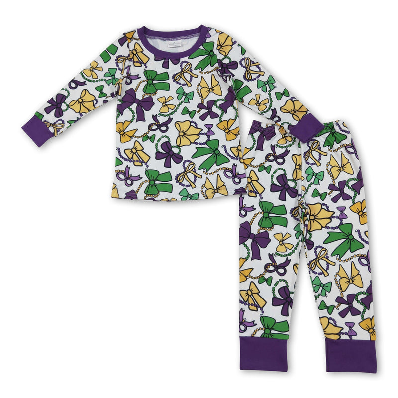 purple green yellow bows kids girls mardi gras pajamas - BIG FRENCHIES