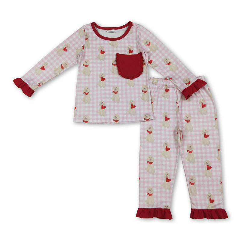 Pink plaid heart dog kids girls valentine's pajamas - BIG FRENCHIES