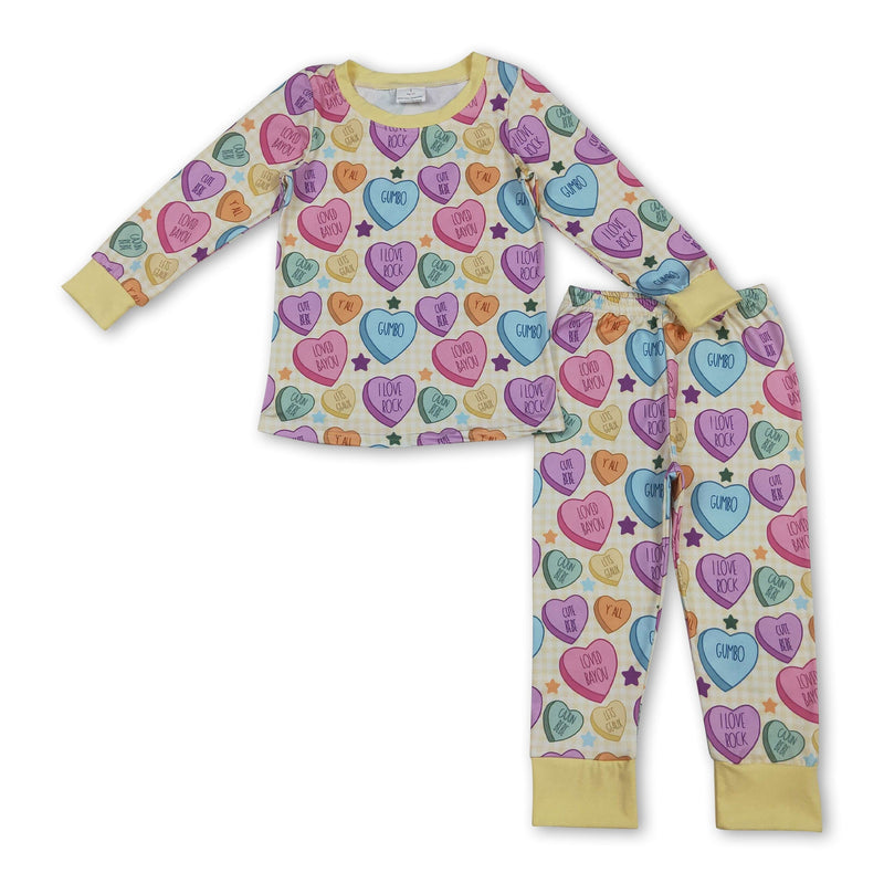 Yellow plaid stars heart kids girls Valentine's pajamas - BIG FRENCHIES