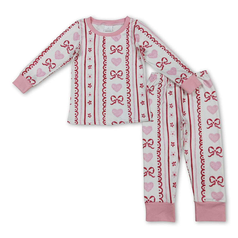 Pink heart bow floral top pants girls Valentine's pajamas - BIG FRENCHIES