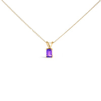 14K White Gold 6x4MM Emerald Cut Purple Amethyst Solitaire Pendant Necklace