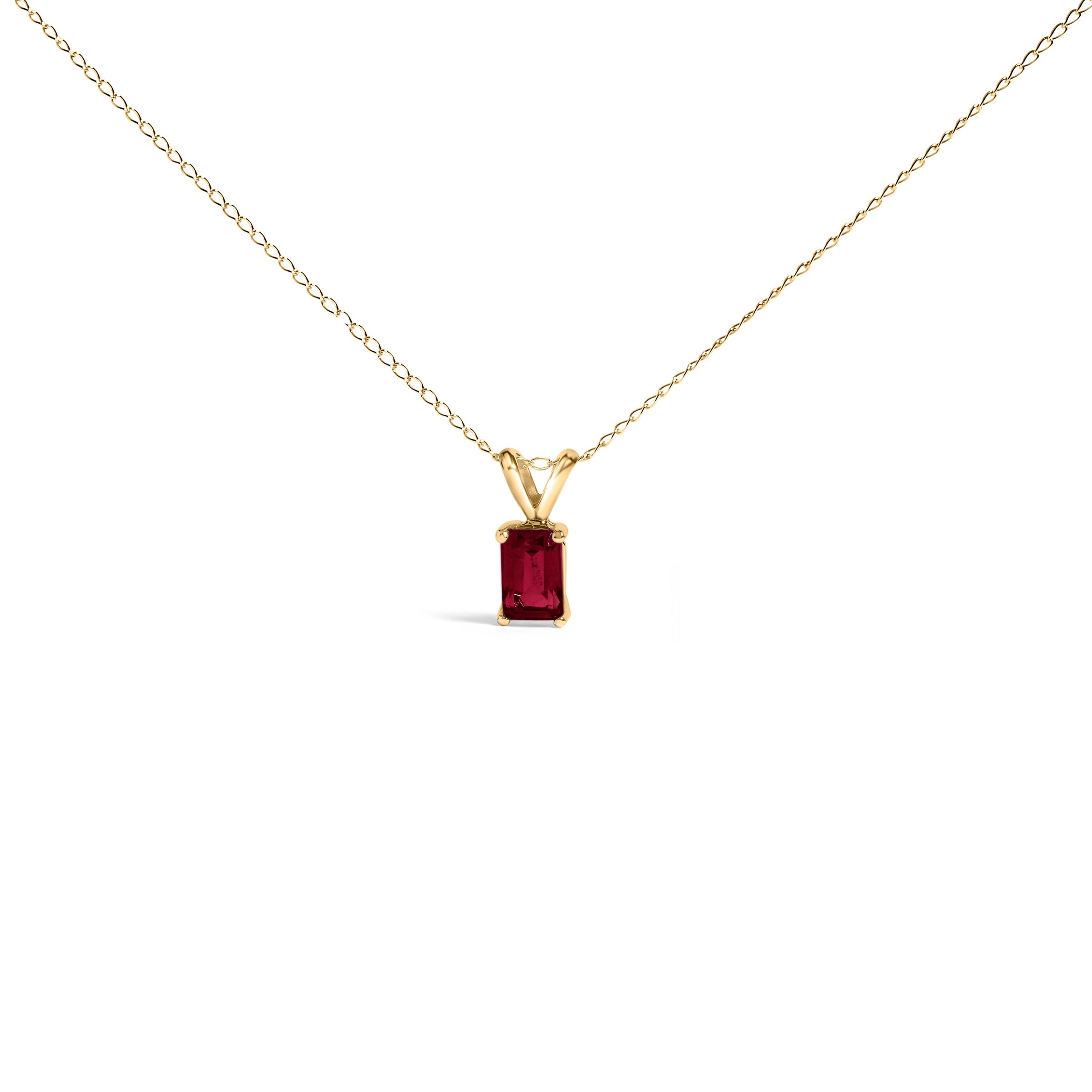 14K White Gold 6x4MM Emerald Cut Purple Amethyst Solitaire Pendant Necklace