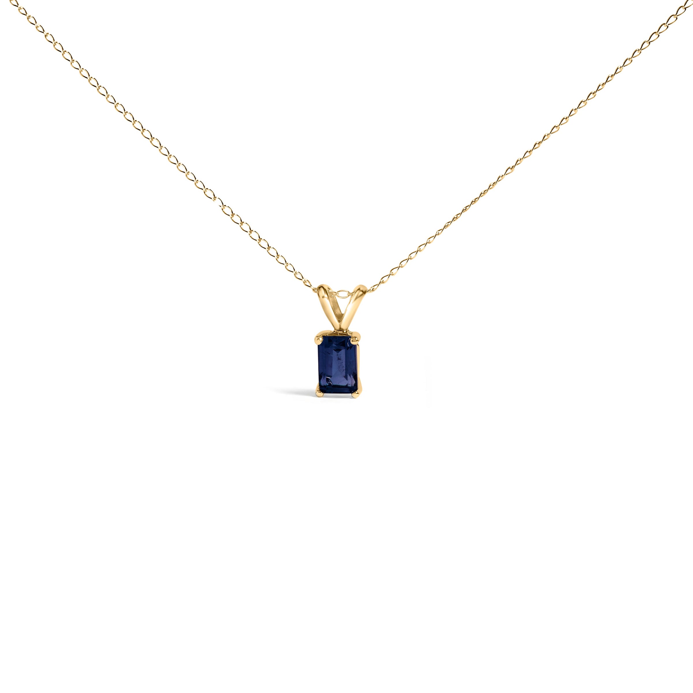 14K White Gold 6x4MM Emerald Cut Purple Amethyst Solitaire Pendant Necklace