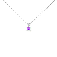 14K White Gold 5x5 MM Square Shaped Purple Amethyst Solitaire Pendant Necklace
