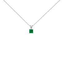 14K White Gold 5x5 MM Square Shaped Purple Amethyst Solitaire Pendant Necklace