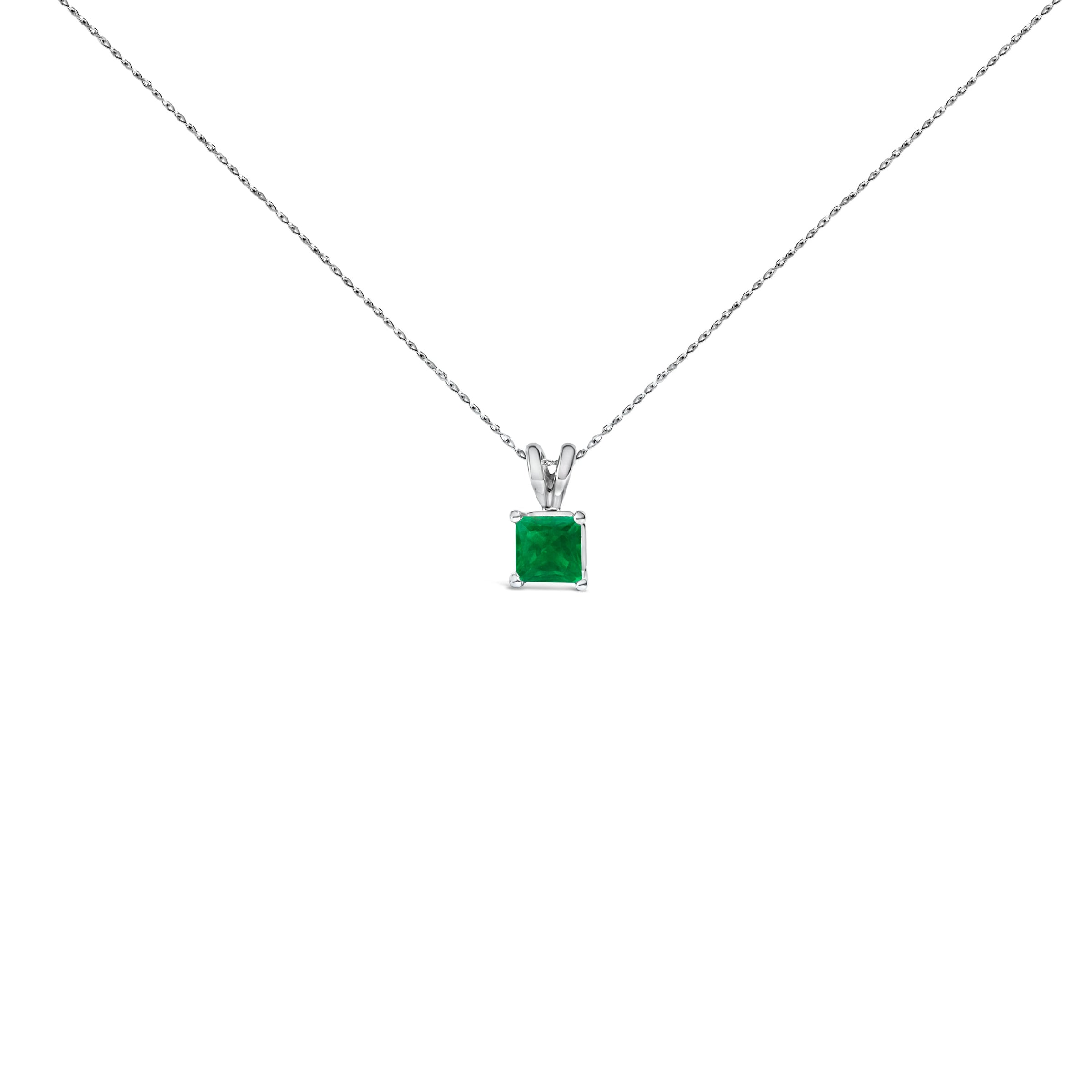 14K White Gold 5x5 MM Square Shaped Purple Amethyst Solitaire Pendant Necklace