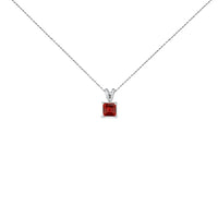 14K White Gold 5x5 MM Square Shaped Purple Amethyst Solitaire Pendant Necklace