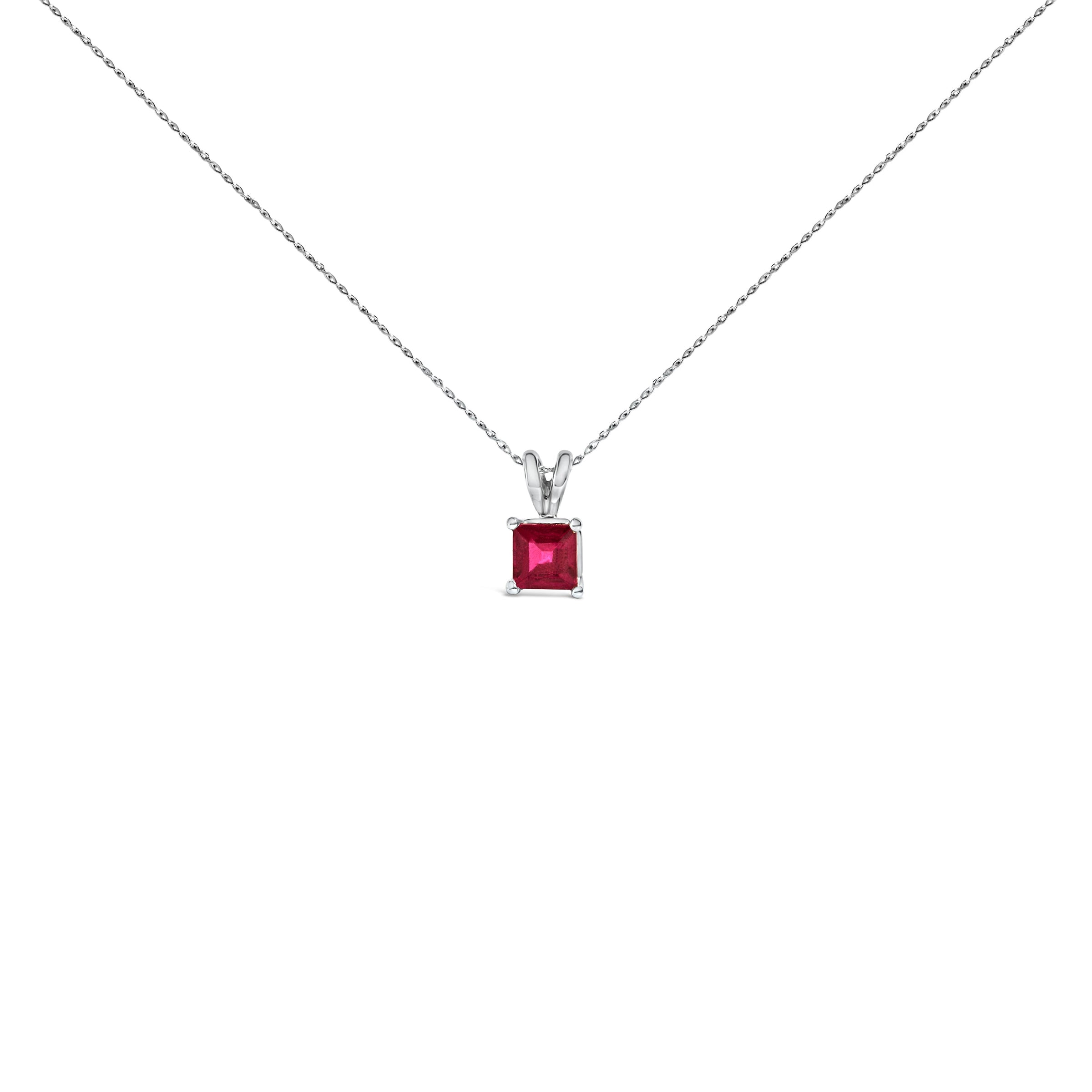 14K White Gold 5x5 MM Square Shaped Purple Amethyst Solitaire Pendant Necklace