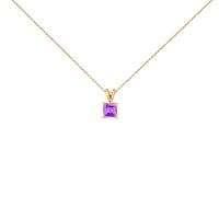 14K White Gold 5x5 MM Square Shaped Purple Amethyst Solitaire Pendant Necklace