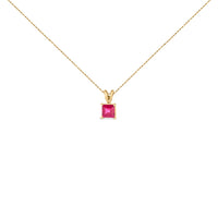 14K White Gold 5x5 MM Square Shaped Purple Amethyst Solitaire Pendant Necklace