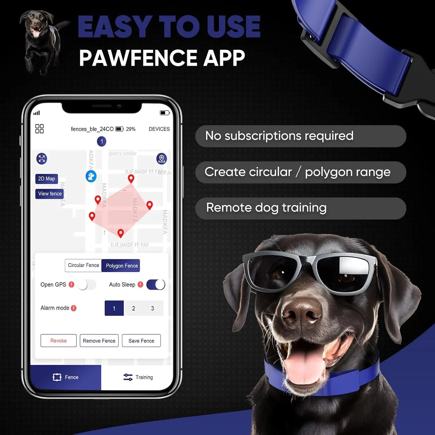 GPS Wireless Dog Fence Smart App Control Training Collar Adjustable Waterproof
