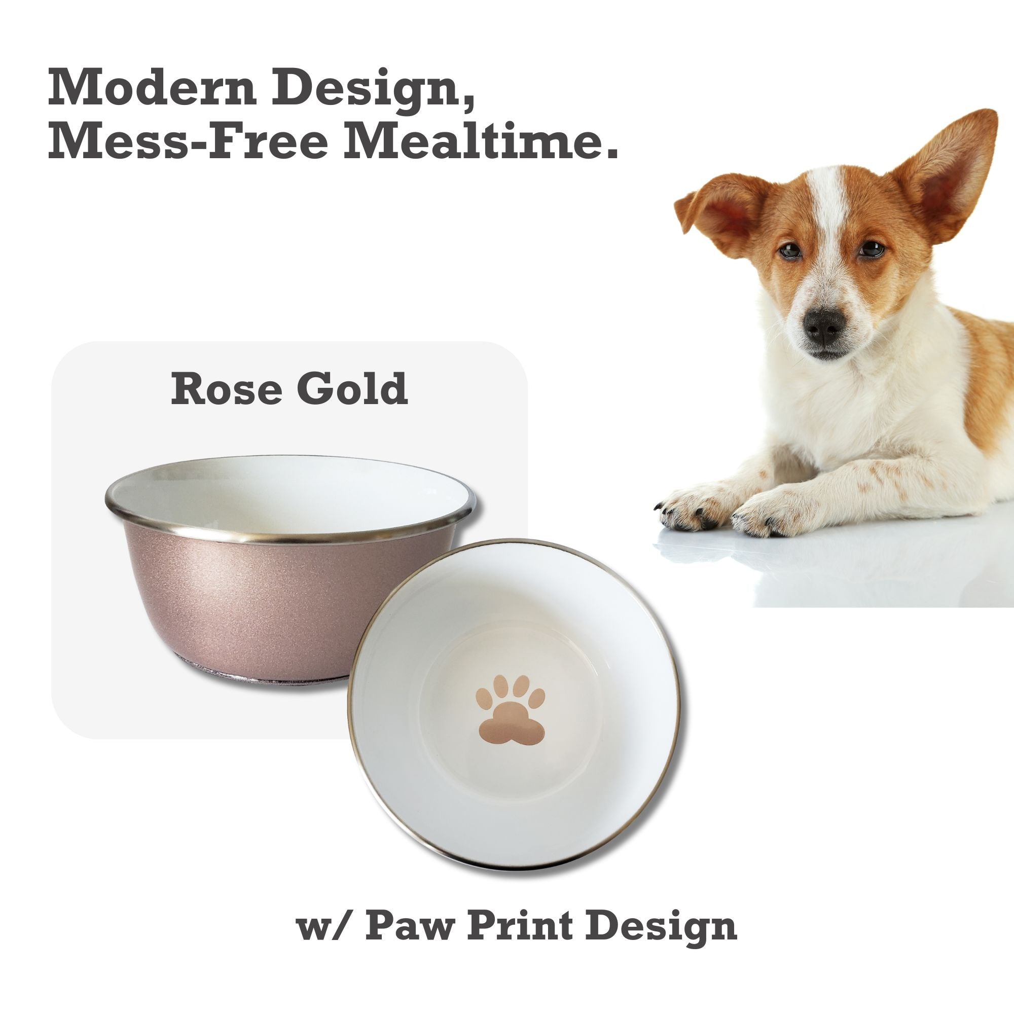 Deep Dog Bowl with Paw Print Design – Stainless Steel Bowl, Ideal for Small, Medium to Large Dogs – Rose Gold - BIG FRENCHIES
