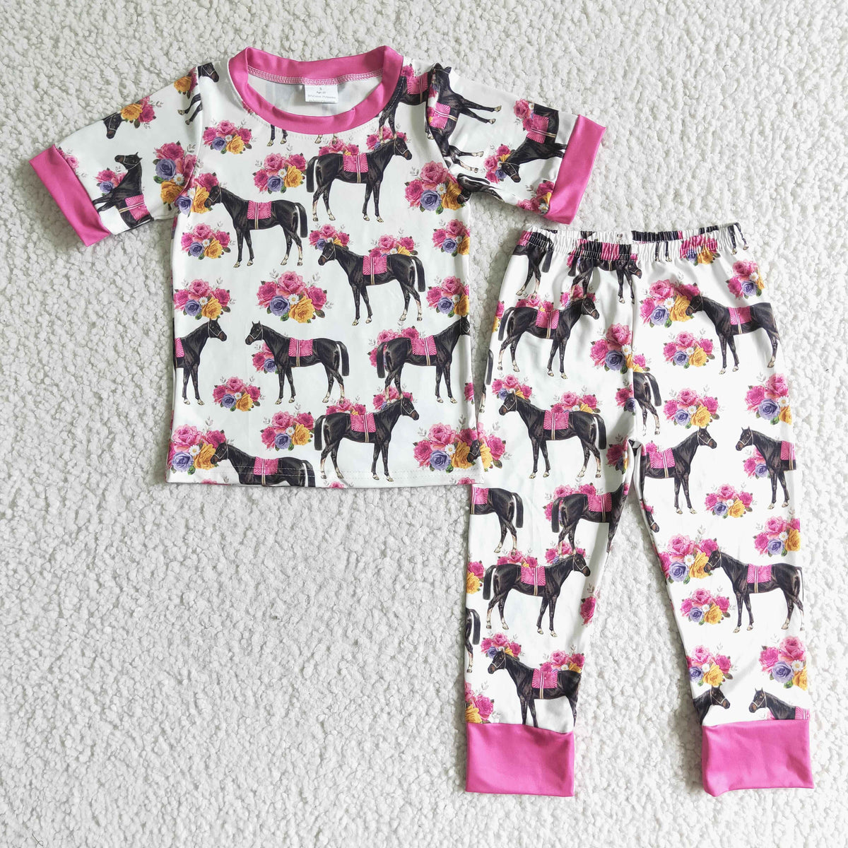 Floral horse print kids girls pajamas - BIG FRENCHIES