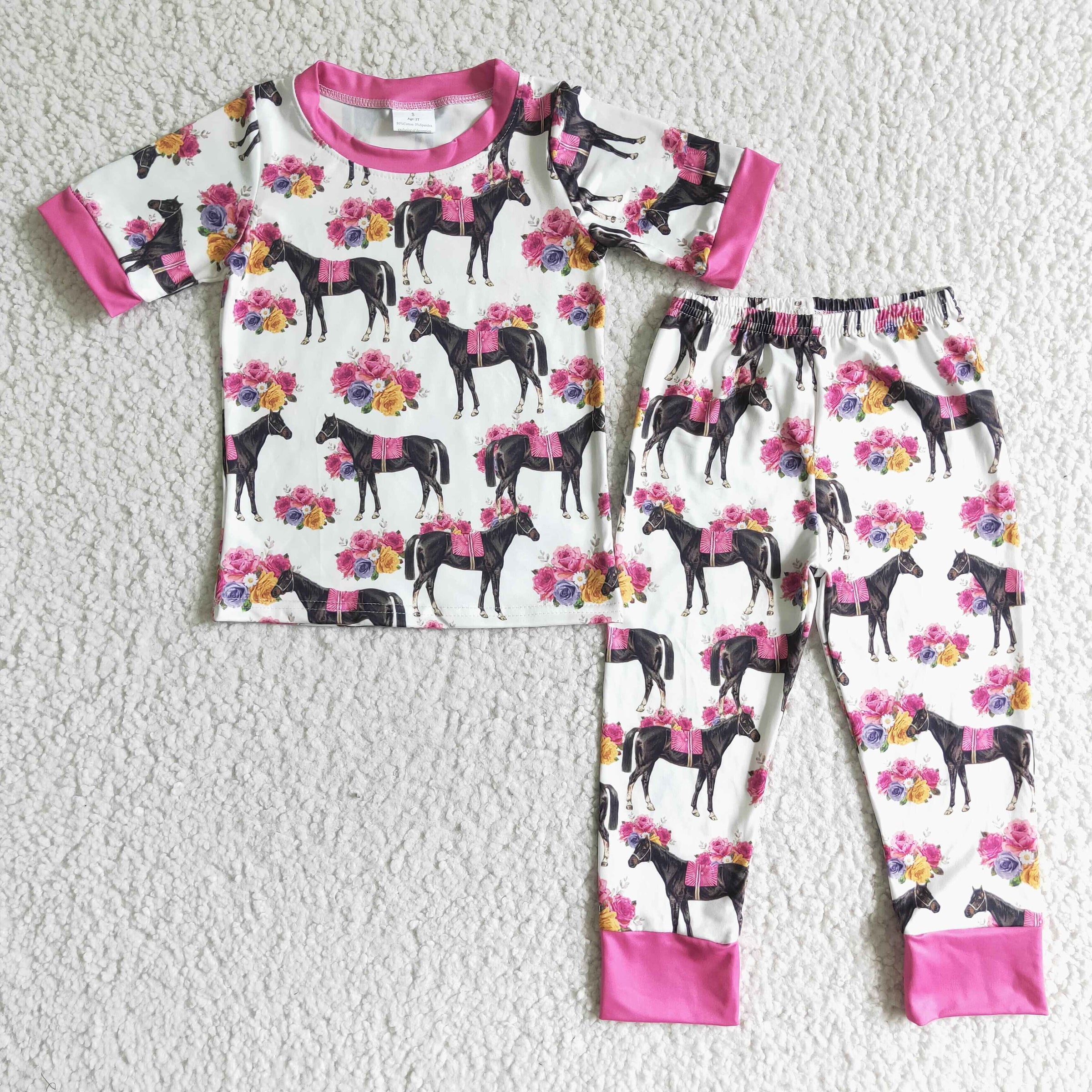 Floral horse print kids girls pajamas - BIG FRENCHIES