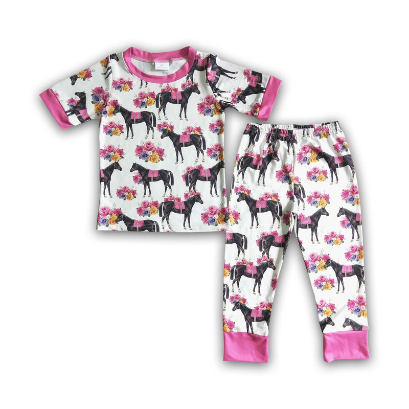 Floral horse print kids girls pajamas - BIG FRENCHIES