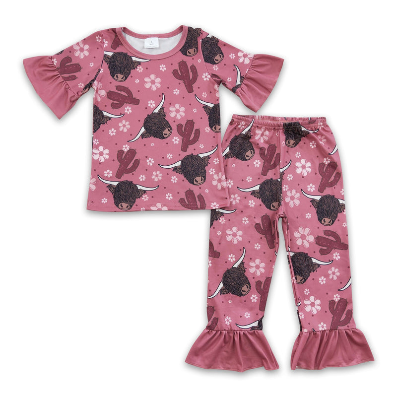 Highland cow cactus kids girls pajamas - BIG FRENCHIES