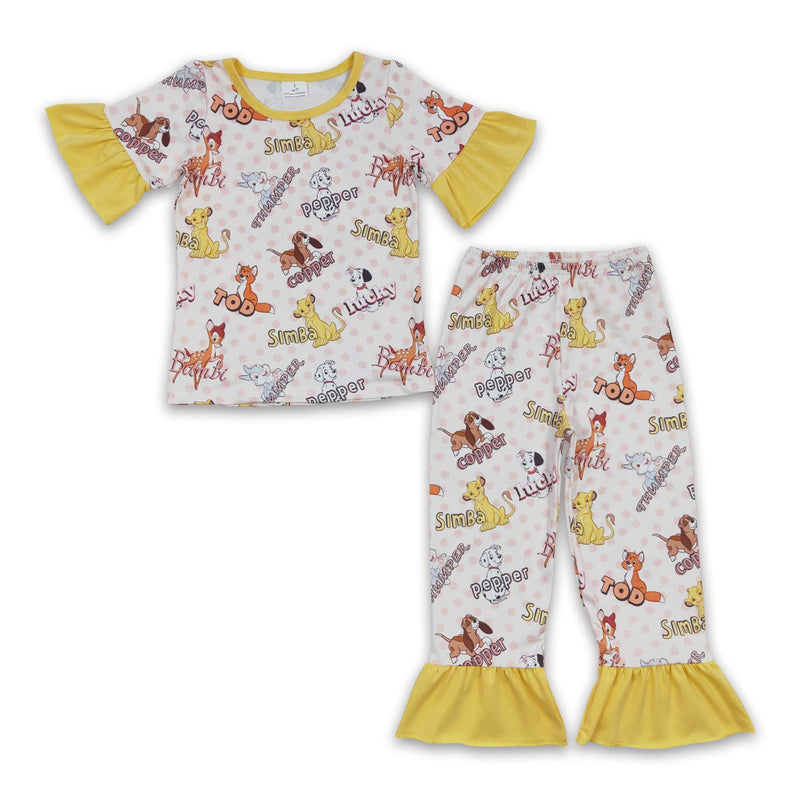 Lucky lion deer dog short sleeves pants kids girls pajamas - BIG FRENCHIES