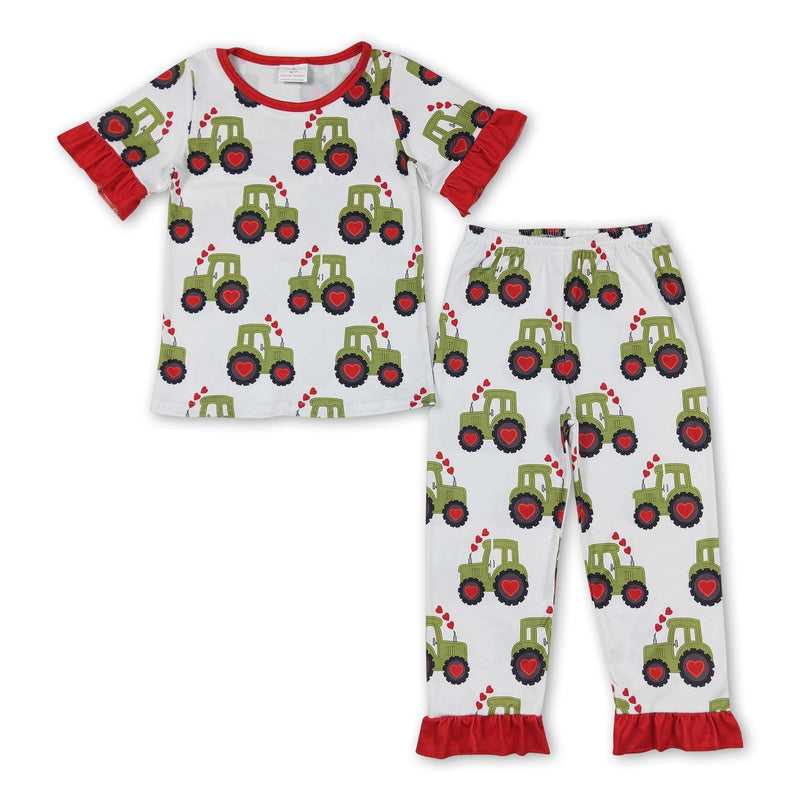 Heart tractor short sleeves farm girls valentine's pajamas - BIG FRENCHIES