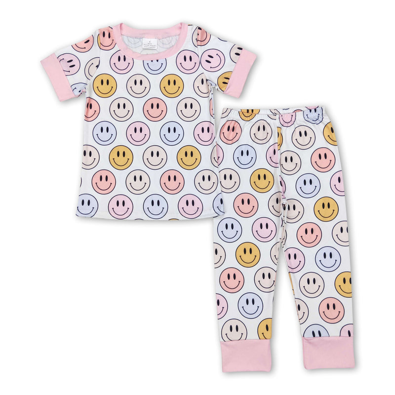 Pink short sleeves smile kids girls pajamas - BIG FRENCHIES