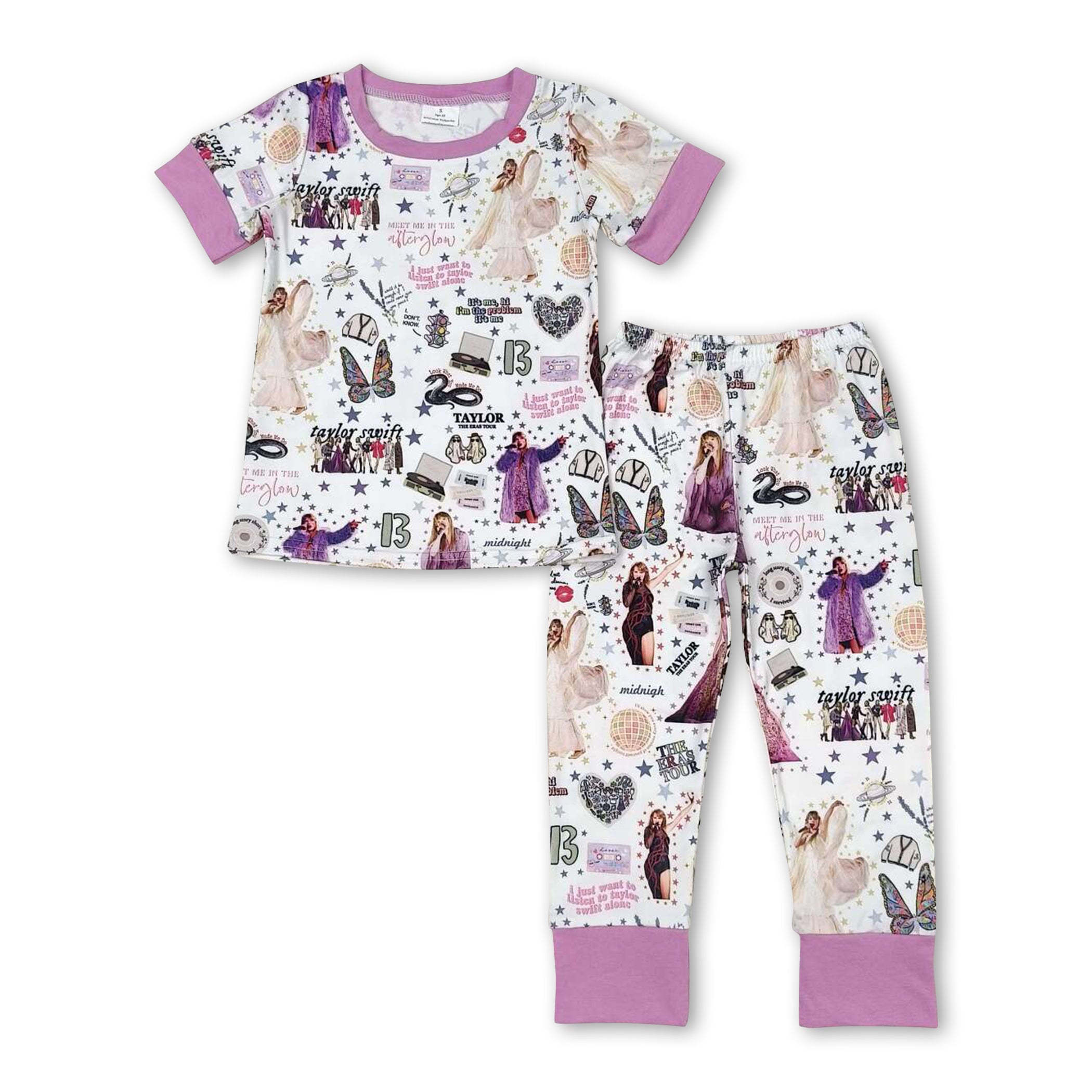 Purple short sleeves singer girls pajamas - BIG FRENCHIES