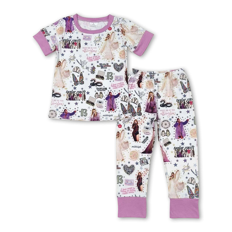 Purple short sleeves singer girls pajamas - BIG FRENCHIES