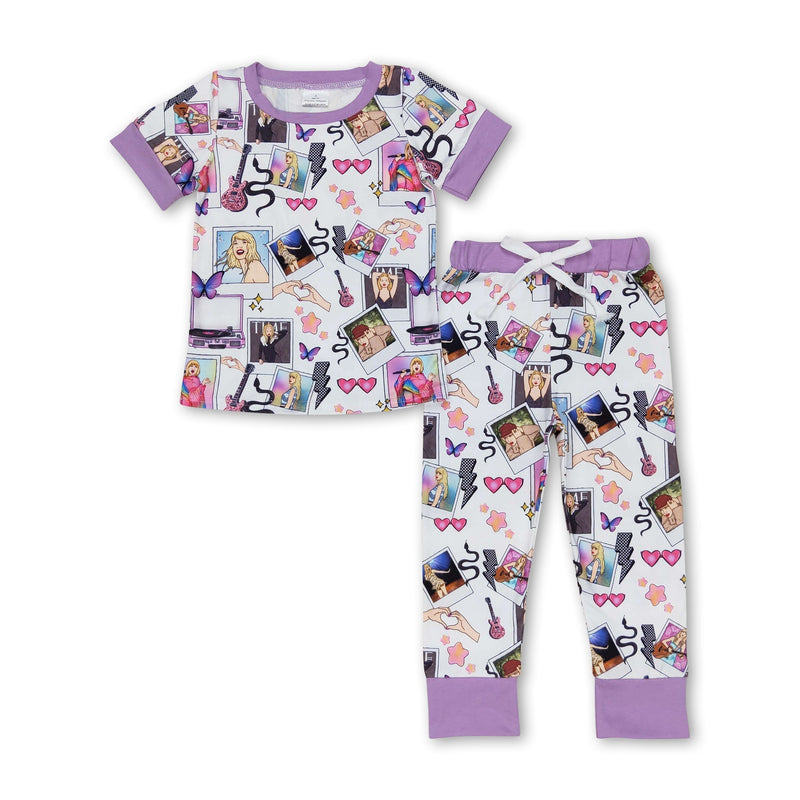 Lavender short sleeves butterfly guitar singer girls pajamas - BIG FRENCHIES