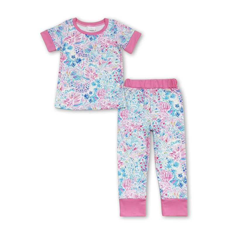 Short sleeves watercolor seaweed girls pajamas - BIG FRENCHIES
