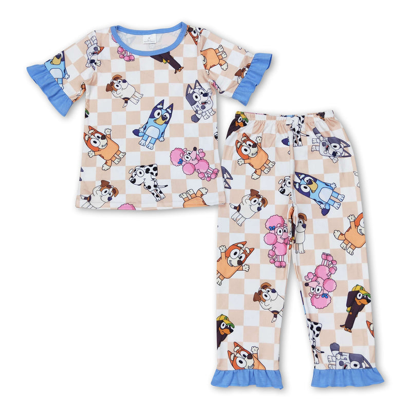 Short sleeves plaid dog pants girls pajamas - BIG FRENCHIES