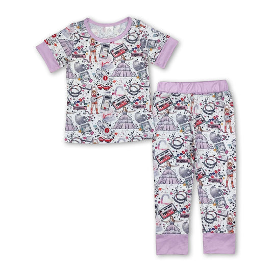 Lavender short sleeves guitar singer girls pajamas - BIG FRENCHIES