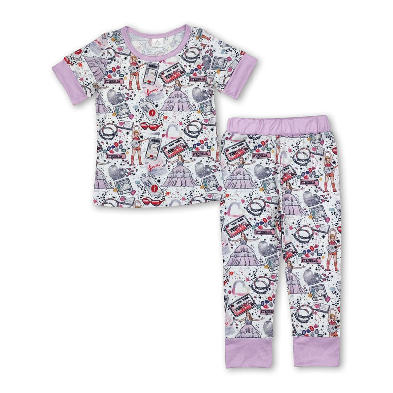 Lavender short sleeves guitar singer girls pajamas - BIG FRENCHIES