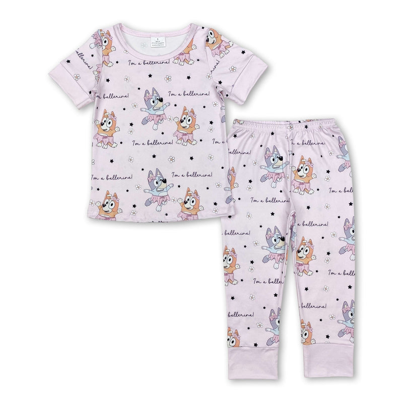 Short sleeves pink floral dog kids girls pajamas - BIG FRENCHIES