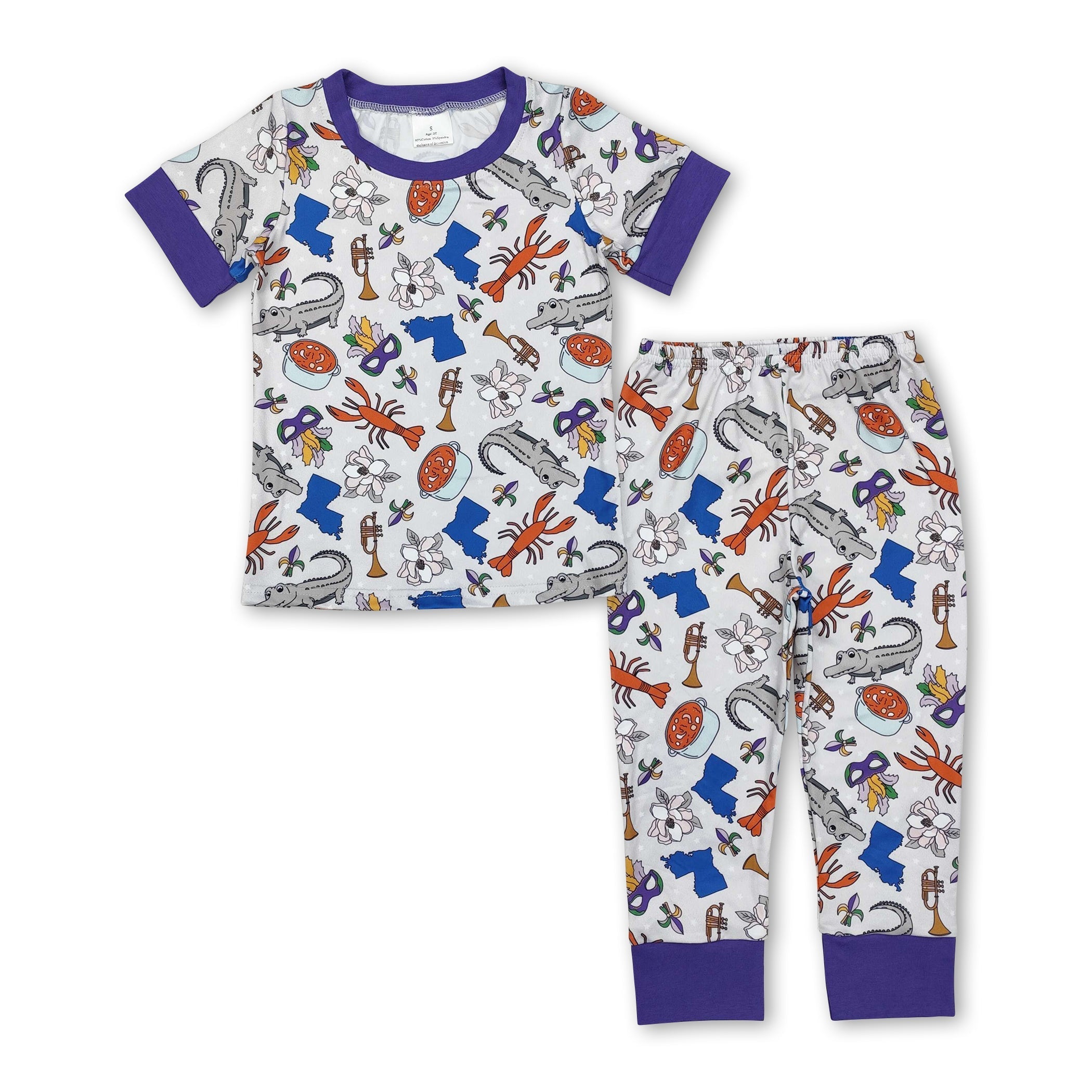 Purple alligator crawfish baby kids Mardi Gras pajamas - BIG FRENCHIES