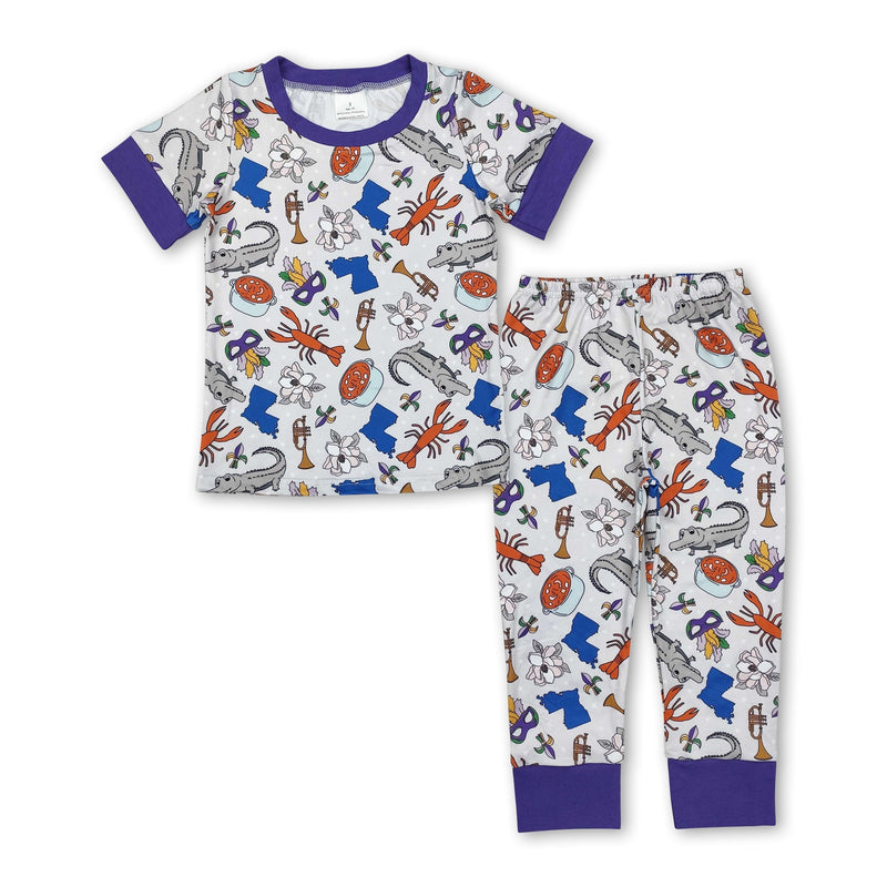 Purple alligator crawfish baby kids Mardi Gras pajamas - BIG FRENCHIES