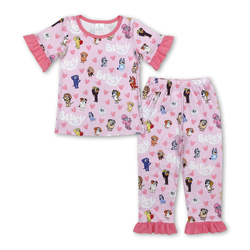 Pink short sleeves heart dog girls valentine's day pajamas - BIG FRENCHIES