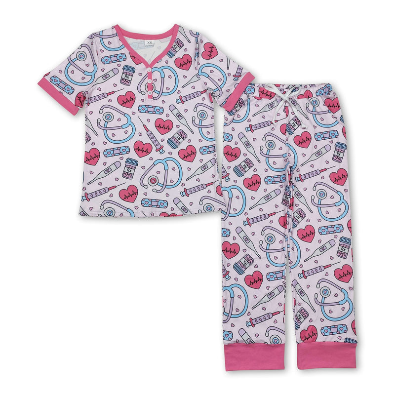Short sleeves heart nurse adult women pajamas - BIG FRENCHIES