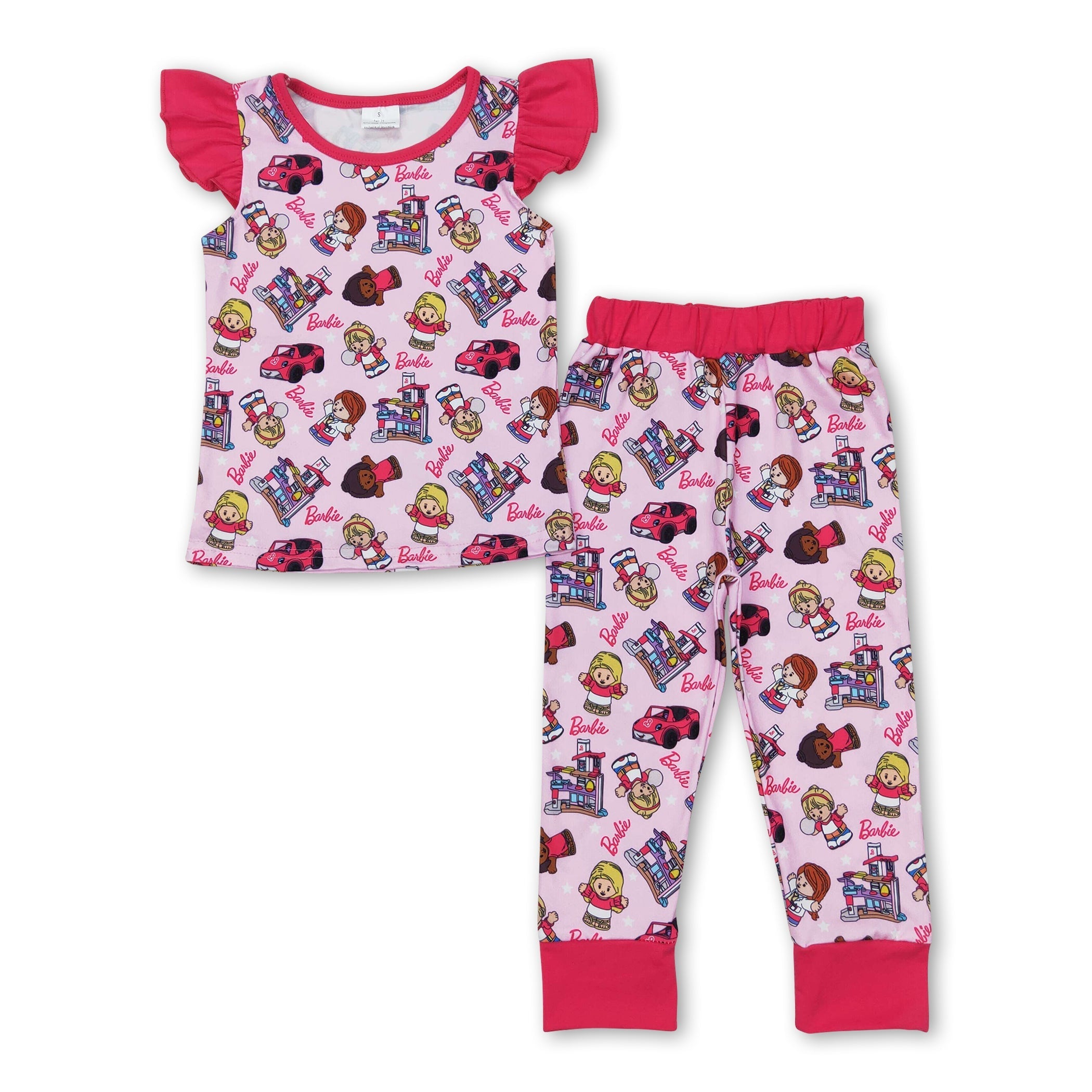 Flutter sleeves car print pants party girls pajamas set - BIG FRENCHIES