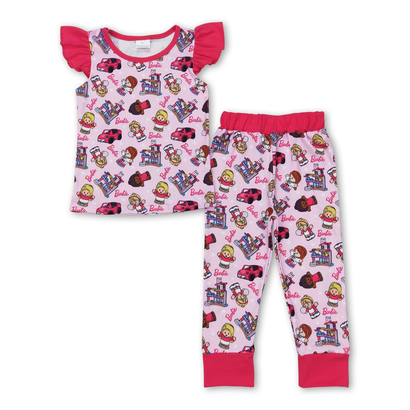 Flutter sleeves car print pants party girls pajamas set - BIG FRENCHIES