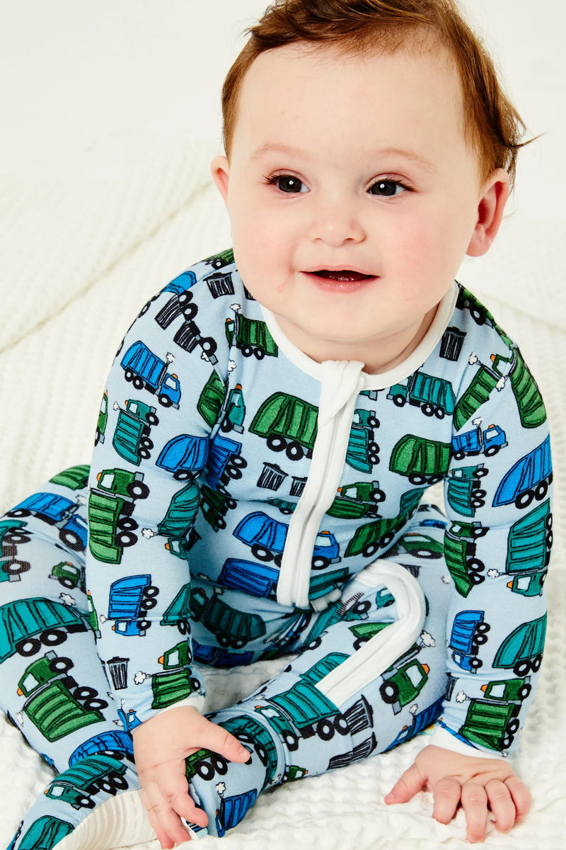 Soft & Stretchy Zipper Footie - Garbage Trucks - BIG FRENCHIES