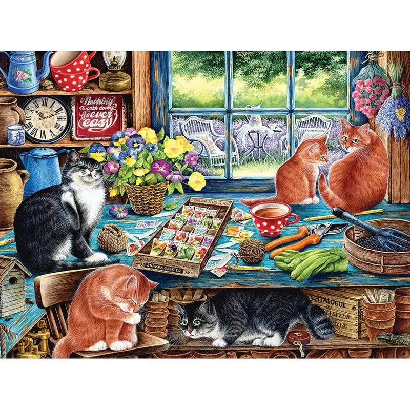 Garden Shed Cats 35 Piece Tray Jigsaw Puzzle Cobble Hill - BIG FRENCHIES